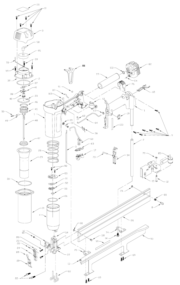 Page A Diagram and Parts List for CMS200  Porter Cable Nailer